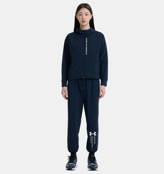 Siyah Kadın UA Dokuma Tam Boy Fermuarlı Mont