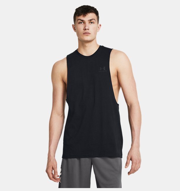 UA LEFT CHEST CUT OFF TANK Siyah