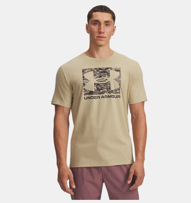 Erkek UA ABC Camo Boxed Logo Kısa Kollu T-shirt Kahverengi