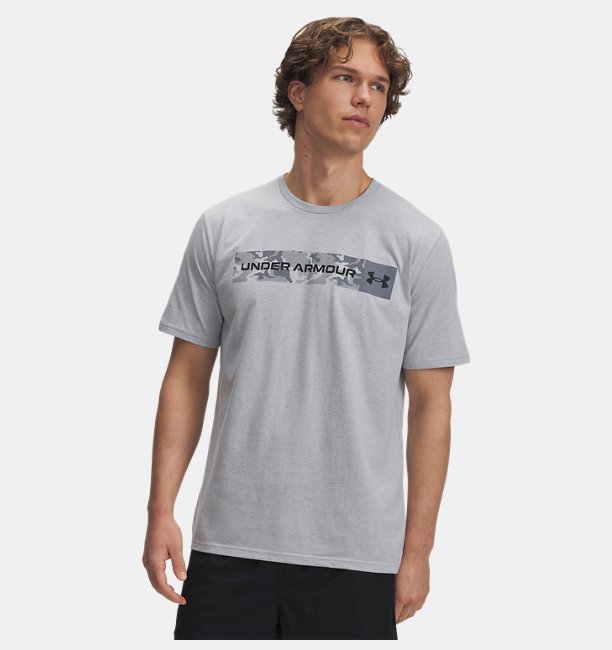 Erkek UA Camo Chest Stripe Kısa Kollu T-shirt Gri