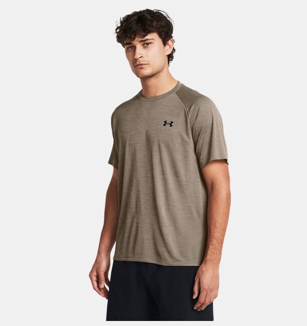 Erkek UA Tech Textured Kısa Kollu T-shirt Kahverengi