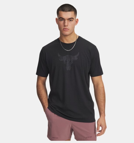 Siyah Erkek UA Project Rock Brahma Bull Kısa Kollu T-shirt