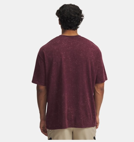 Bordo Erkek UA Heavyweight Oversized Logo Wash Kısa Kollu T-shirt
