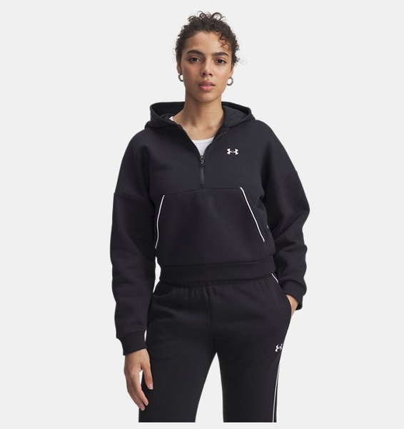 Siyah Kadın UA Rival Fleece Piped Yarım Fermuarlı Kapüşonlu Sweatshirt