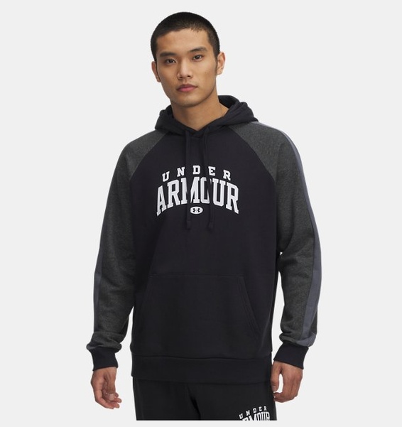 Siyah Erkek UA Rival Fleece Colorblock Kapüşonlu Sweatshirt
