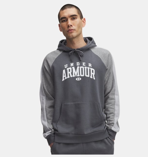 Gri Erkek UA Rival Fleece Colorblock Kapüşonlu Sweatshirt