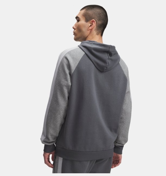 Gri Erkek UA Rival Fleece Colorblock Kapüşonlu Sweatshirt