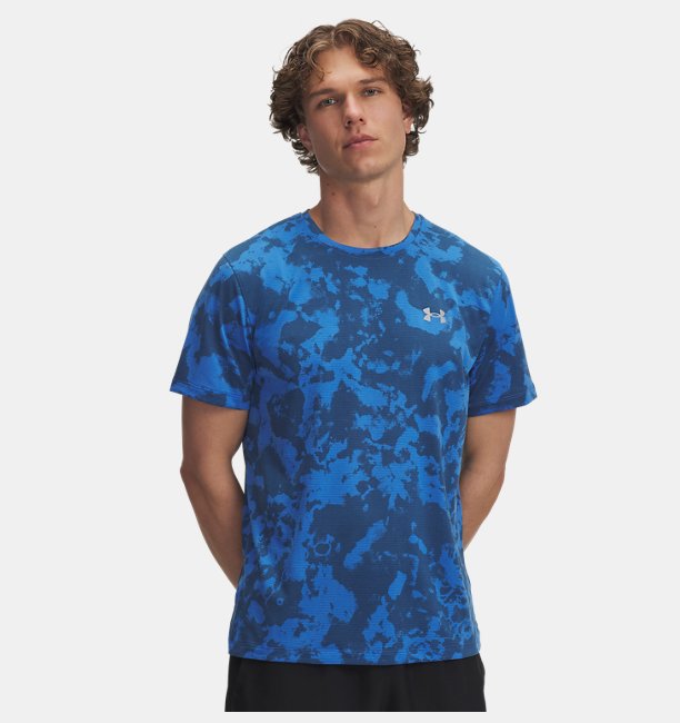 Erkek UA Launch Printed Kısa Kollu T-Shirt Mavi