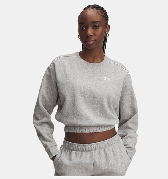 Gri Kadın UA Rival Fleece Piped Crew Sweatshirt