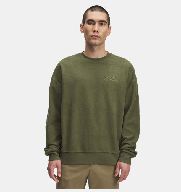 Erkek UA Icon Rev Terry Crew Sweatshirt Yeşil