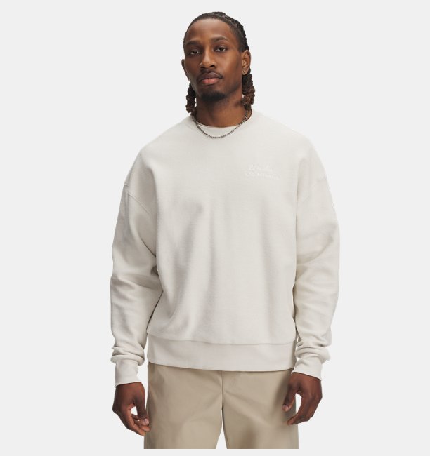 Erkek UA Icon Rev Terry Crew Sweatshirt Beyaz