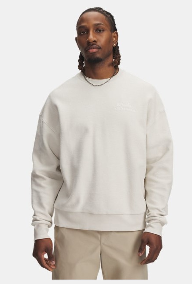 Erkek UA Icon Rev Terry Crew Sweatshirt Beyaz 198632677254 | Under