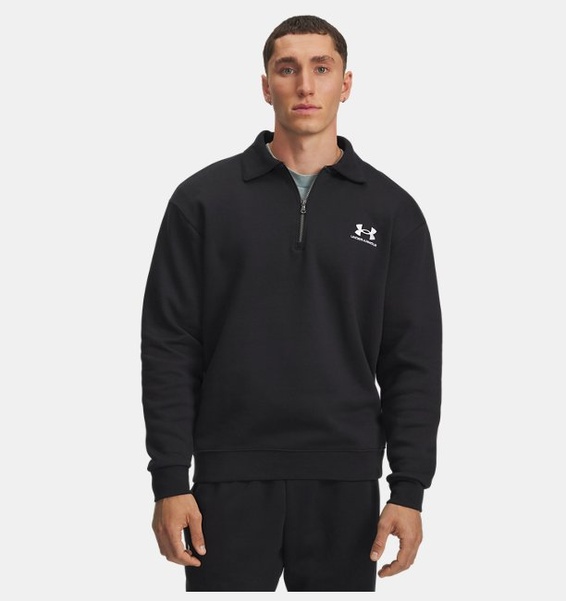 Siyah Erkek UA Icon Fleece Collar 1/4 Fermuarlı Sweatshirt