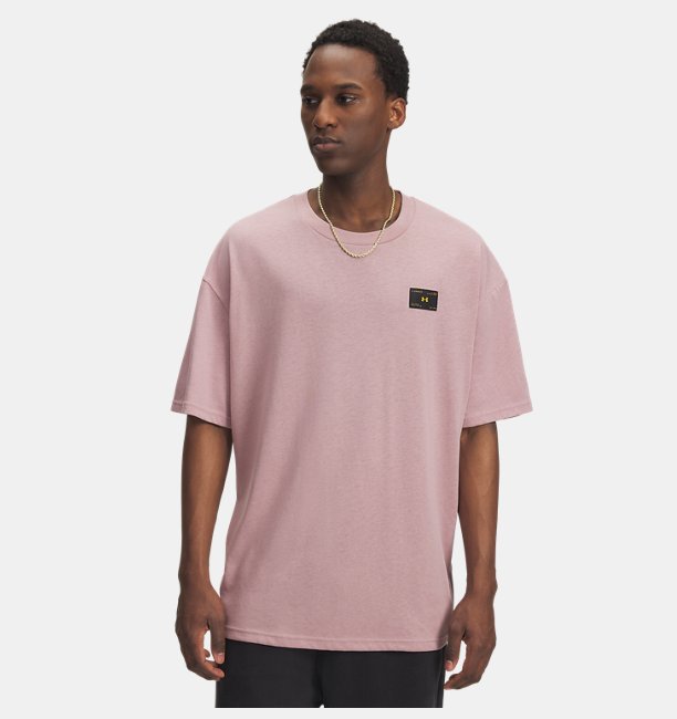 Erkek UA Heavyweight Woven Label Kısa Kollu T-Shirt Pembe