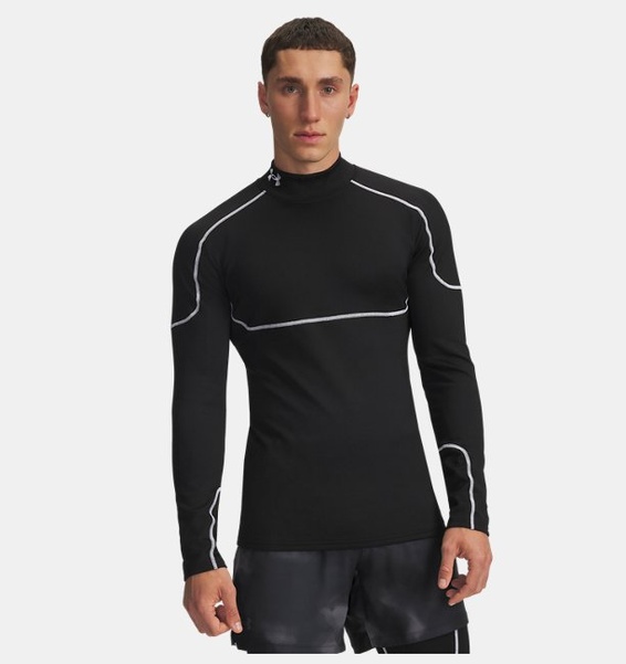 Siyah Erkek UA Cold Weather Grid Mock Uzun Kollu T-Shirt
