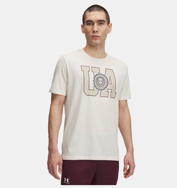 Erkek UA College Crest Logo Kısa Kollu T-Shirt Kahverengi