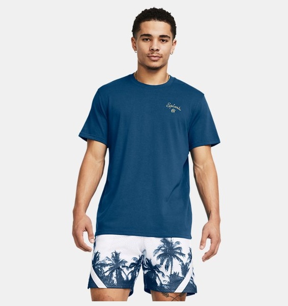 Petrol Mavisi Erkek Curry İşlemeli Splash T-shirt