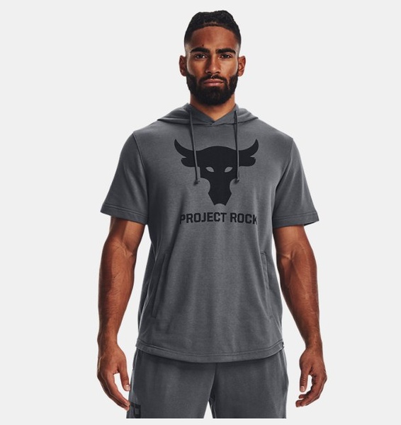 Gri Erkek Project Rock Terry Kısa Kollu Kapüşonlu Üst