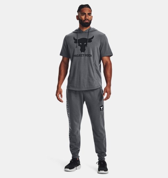 Gri Erkek Project Rock Terry Kısa Kollu Kapüşonlu Üst
