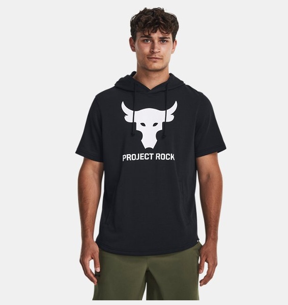 Siyah Erkek Project Rock Terry Kısa Kollu Kapüşonlu Üst