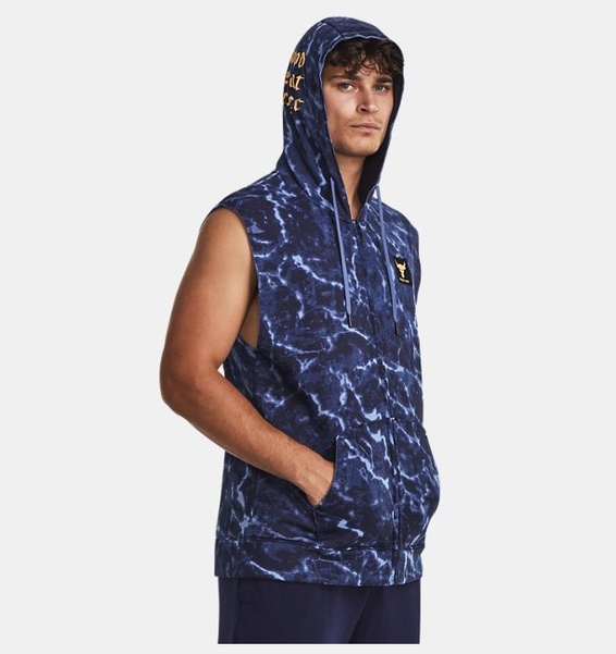 Lacivert Erkek Project Rock Rival Fleece Kolsuz Tam Boy Fermuarlı Sweatshirt