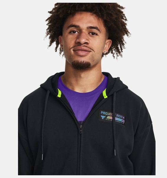 Siyah Erkek Project Rock Heavyweight Terry Tam Boy Fermuarlı Sweatshirt