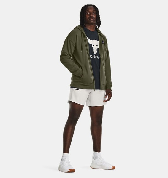 Haki Erkek Project Rock Heavyweight Terry Tam Boy Fermuarlı Sweatshirt