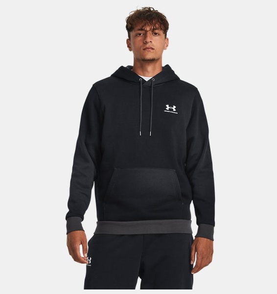 Siyah Erkek UA Essential Fleece Kapüşonlu Üst