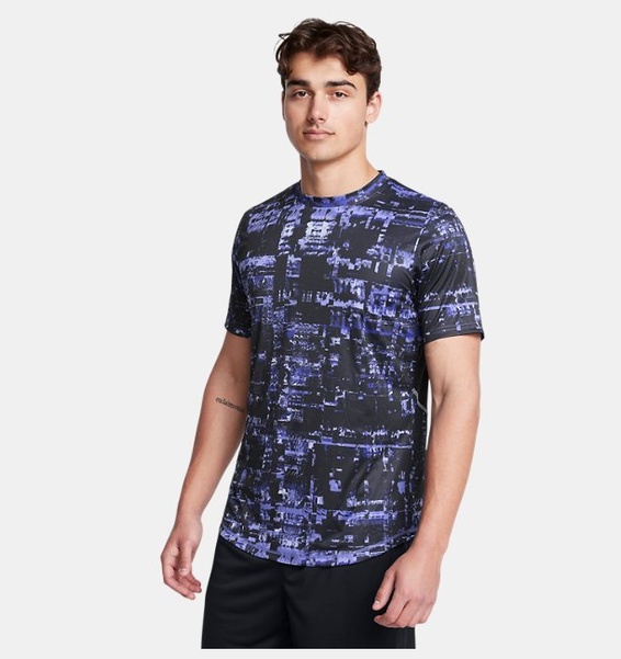 Mor Erkek UA Challenger Pro Antrenman Kısa Kollu Baskılı Tişört