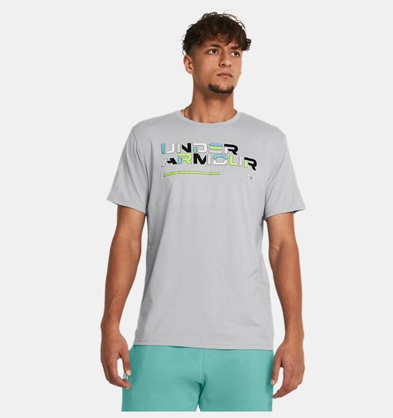 Gri Erkek UA Colorblock Wordmark Kısa Kollu T-shirt