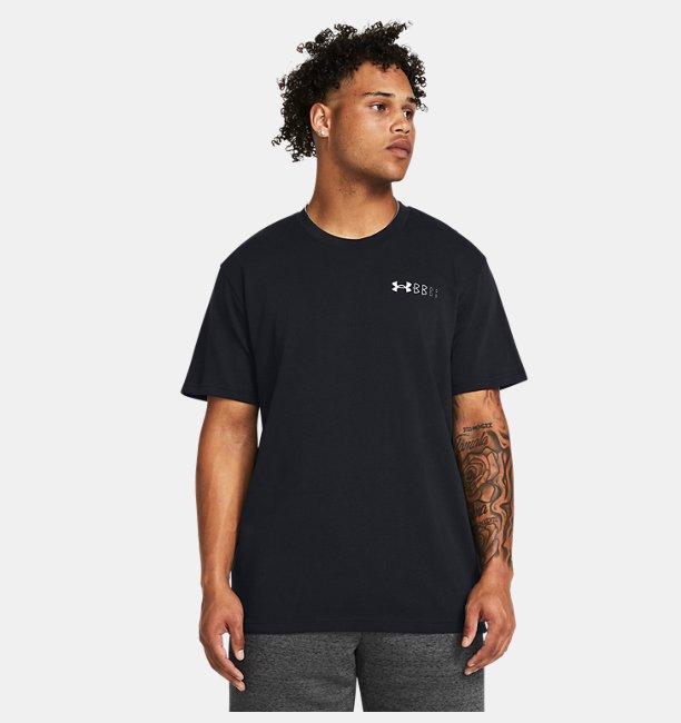 Erkek UA Heavyweight Left Chest Logo Repeat Kısa Kollu T-shirt Siyah