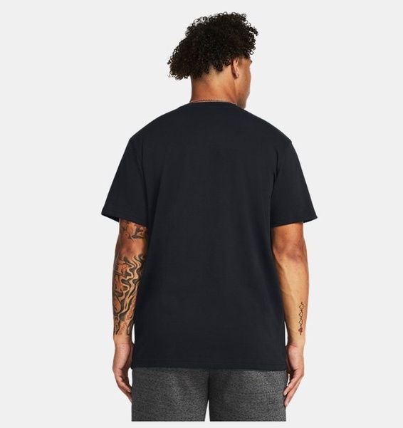 Siyah Erkek UA Heavyweight Left Chest Logo Repeat Kısa Kollu T-shirt
