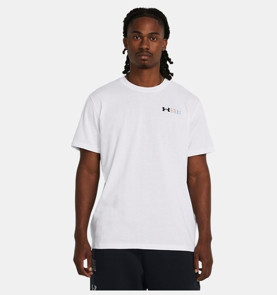 Beyaz Erkek UA Heavyweight Left Chest Logo Repeat Kısa Kollu T-shirt