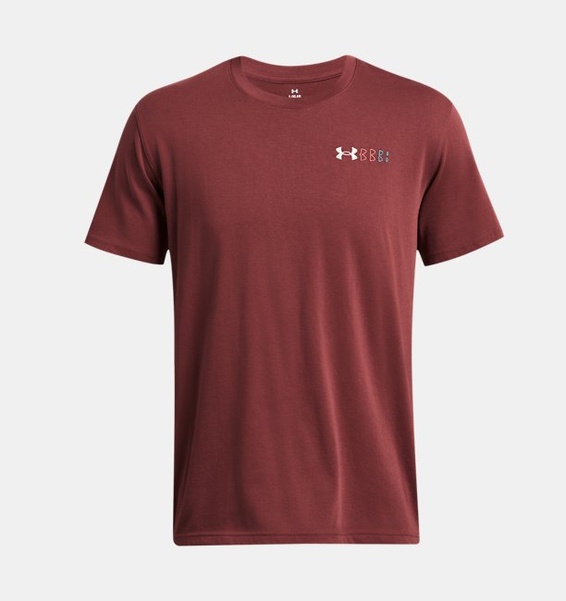 Bordo Erkek UA Heavyweight Left Chest Logo Repeat Kısa Kollu T-shirt