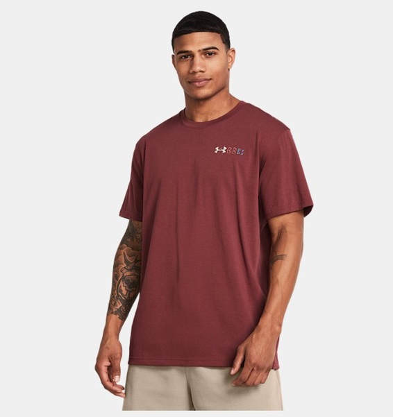 Bordo Erkek UA Heavyweight Left Chest Logo Repeat Kısa Kollu T-shirt