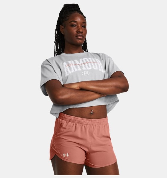 Gri Kadın UA Heavyweight SCRIPTED WM CROP Kısa Kollu T-shirt