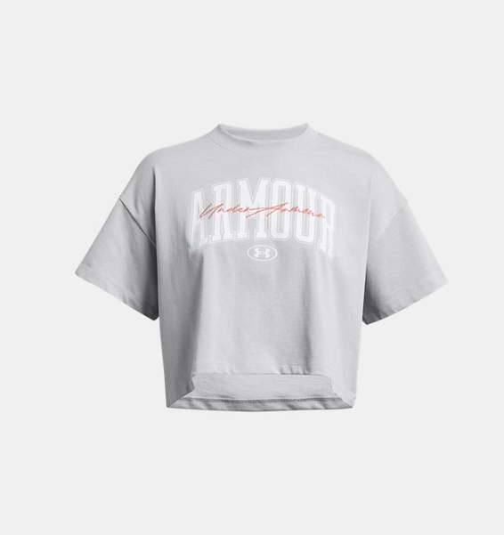 Gri Kadın UA Heavyweight SCRIPTED WM CROP Kısa Kollu T-shirt