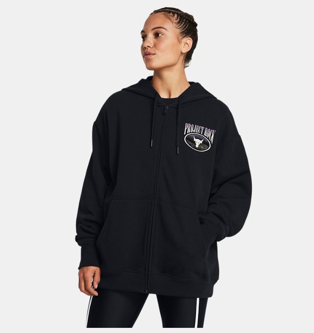 Kadın Project Rock Heavyweight Terry Oversized Tam Boy Fermuarlı Sweatshirt Siyah