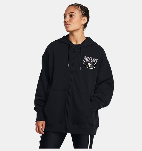 Siyah Kadın Project Rock Heavyweight Terry Oversized Tam Boy Fermuarlı Sweatshirt