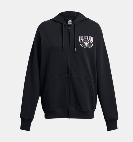 Siyah Kadın Project Rock Heavyweight Terry Oversized Tam Boy Fermuarlı Sweatshirt
