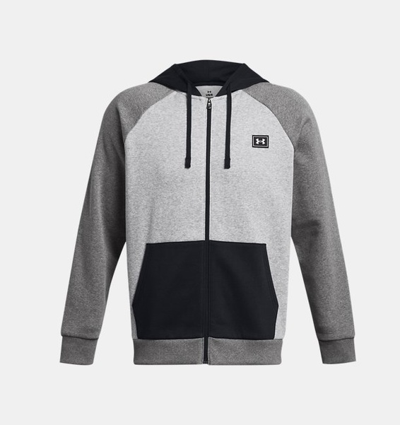 Gri Erkek UA Rival Fleece Colorblock Tam Boy Fermuarlı Sweatshirt