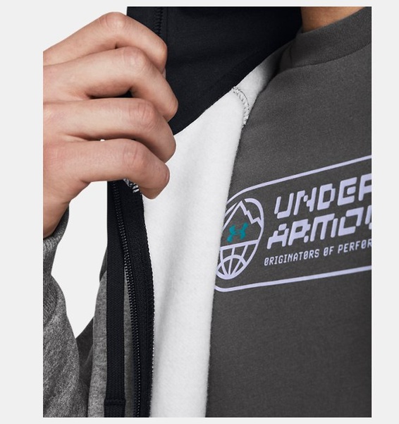 Gri Erkek UA Rival Fleece Colorblock Tam Boy Fermuarlı Sweatshirt