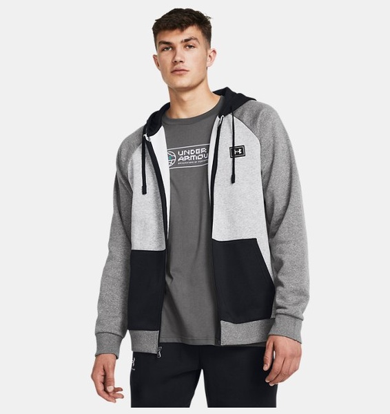 Gri Erkek UA Rival Fleece Colorblock Tam Boy Fermuarlı Sweatshirt