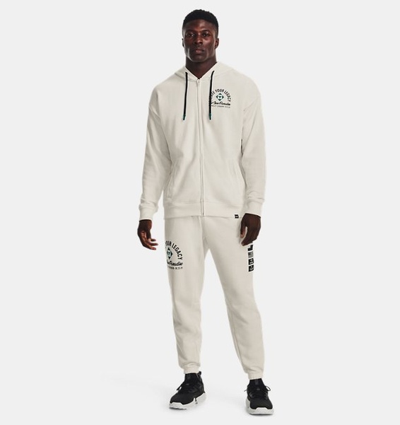 Beyaz Erkek Project Rock Heavyweight Terry Tam Boy Fermuarlı Sweatshirt