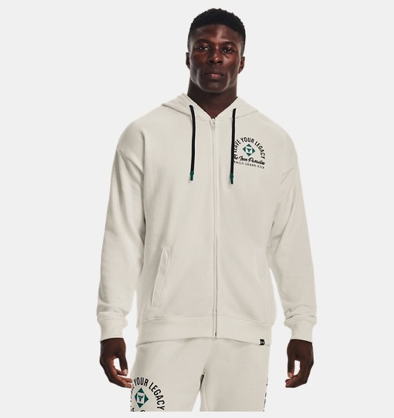 Beyaz Erkek Project Rock Heavyweight Terry Tam Boy Fermuarlı Sweatshirt