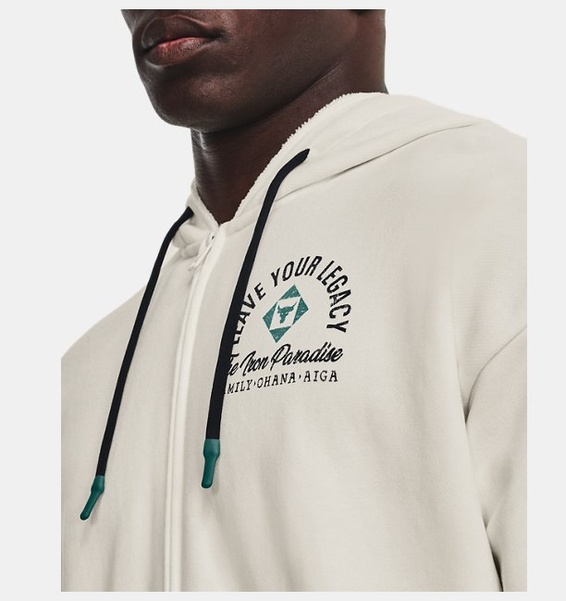 Beyaz Erkek Project Rock Heavyweight Terry Tam Boy Fermuarlı Sweatshirt