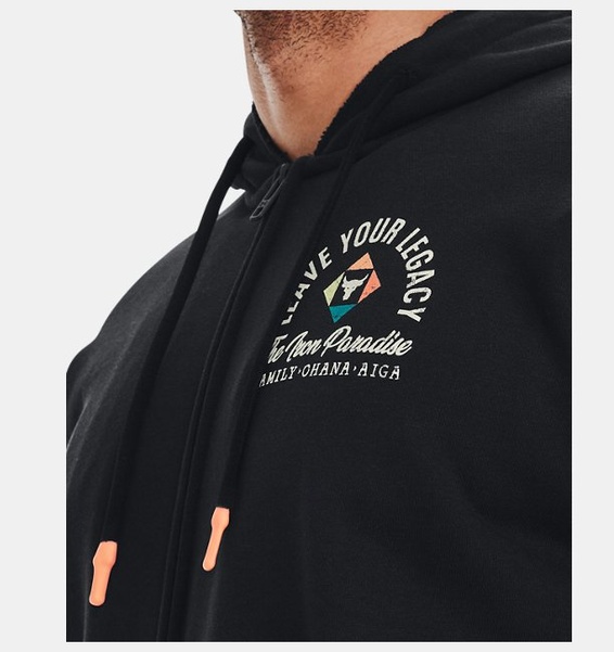 Siyah Erkek Project Rock Heavyweight Terry Tam Boy Fermuarlı Sweatshirt