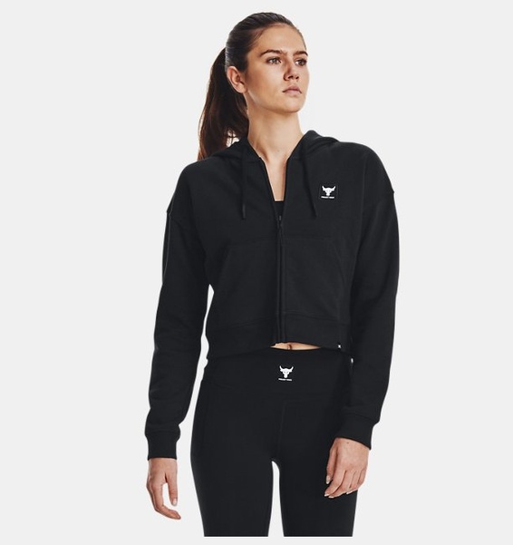Siyah Kadın Project Rock Heavyweight Terry Tam Boy Fermuarlı Sweatshirt