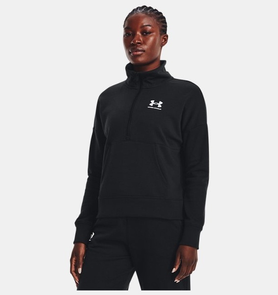 Siyah Kadın UA Rival Fleece ½ Fermuarlı Sweatshirt