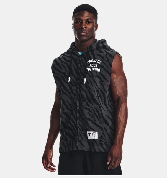 Siyah Erkek Project Rock Rival Fleece Sleeveless Baskılı Tam Boy Fermuarlı Sweatshirt